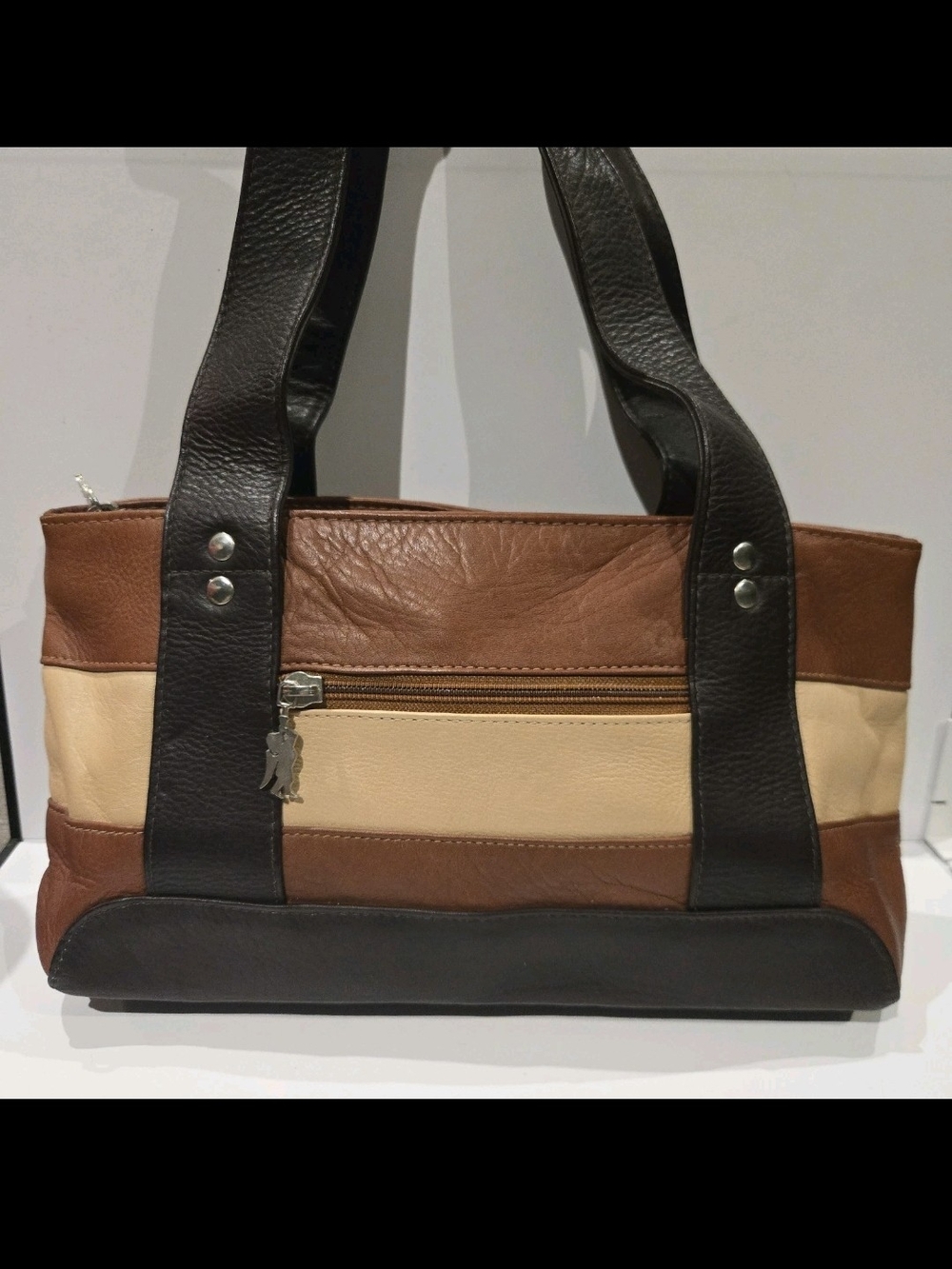 VTG 90s Americano Angel Leather Shoulder Bag Purse Tri-Color Brown Columbia